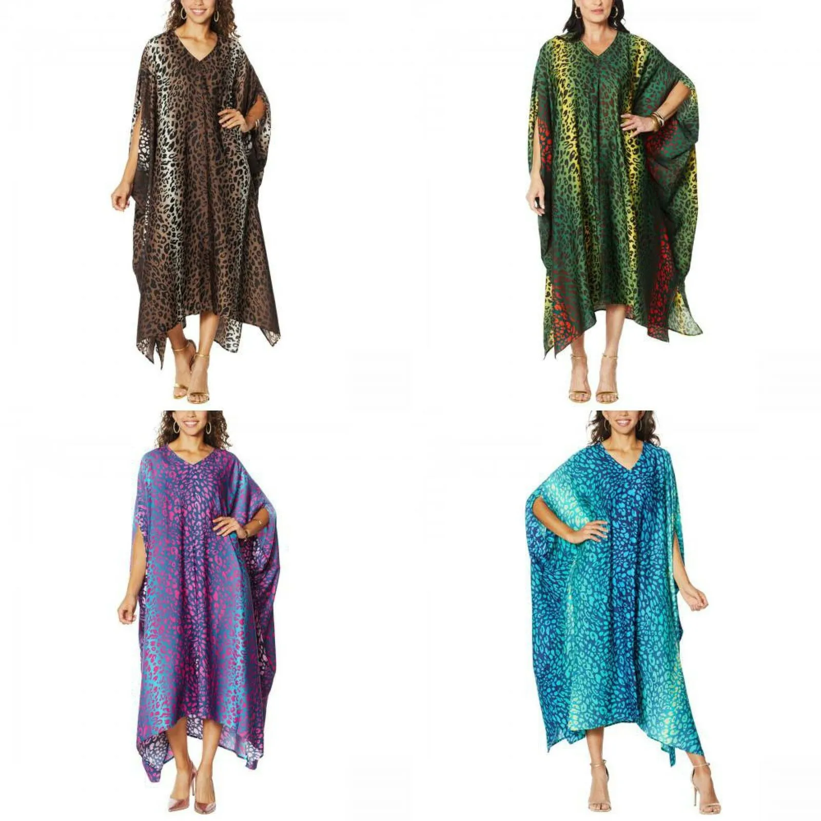 IMAN Women's Boho Chic Printed Loose Fitting V-Neck Kaftan