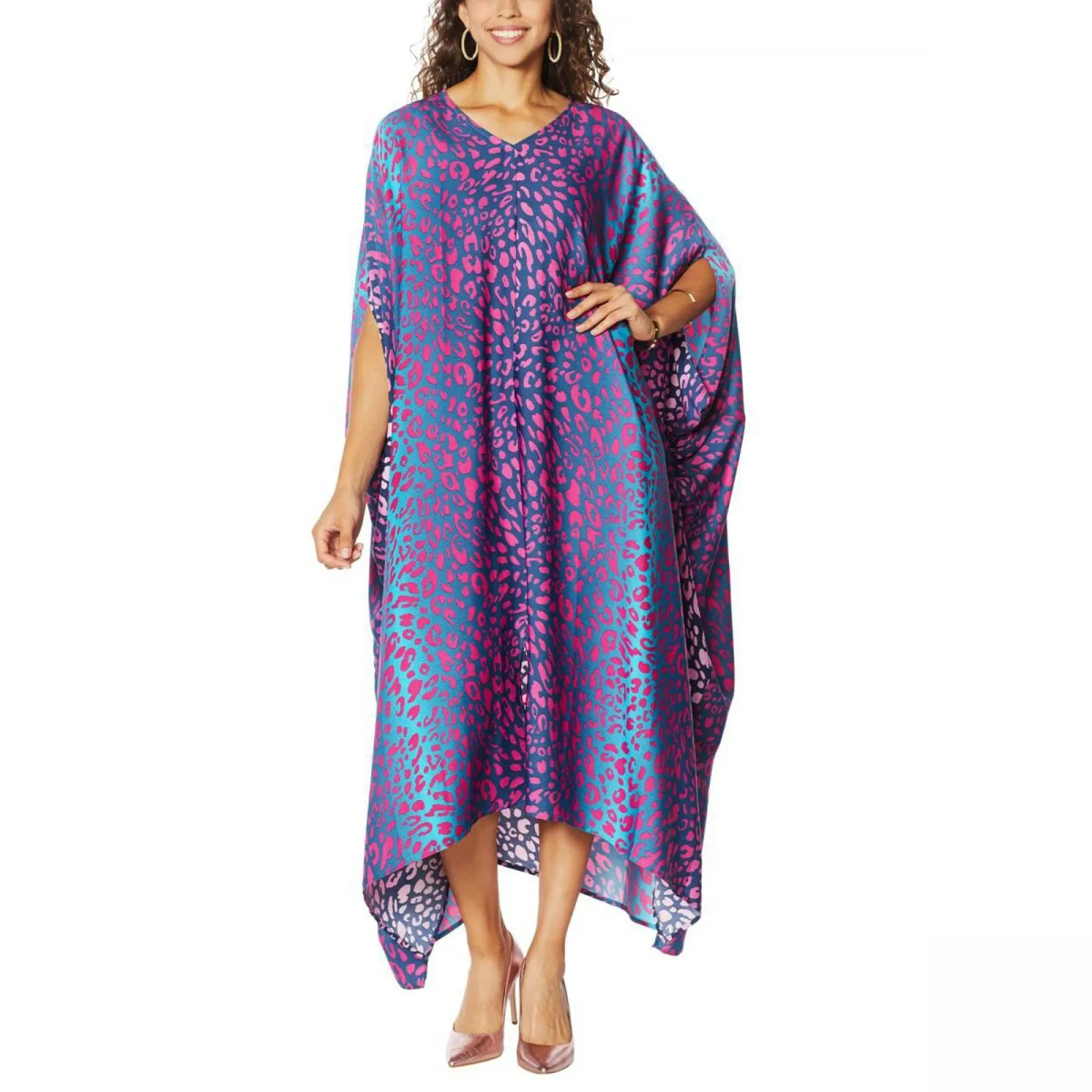 IMAN Women's Boho Chic Printed Loose Fitting V-Neck Kaftan