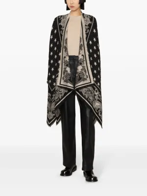 Intarsia-Knit Frayed Cape
