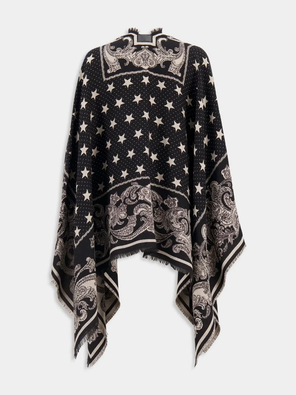 Intarsia-Knit Frayed Cape