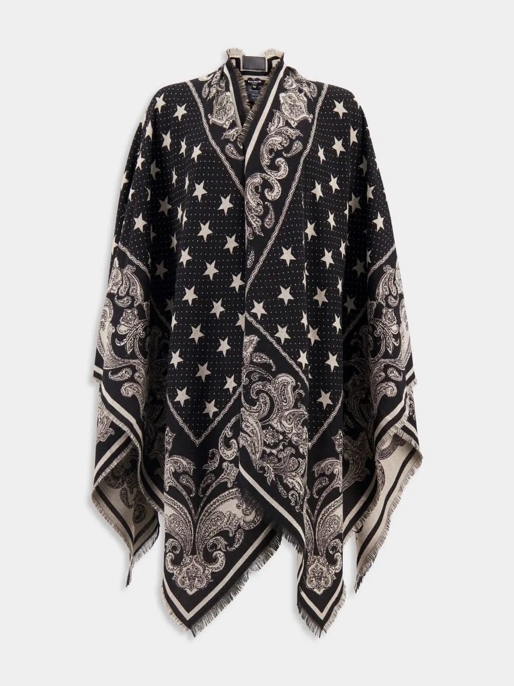Intarsia-Knit Frayed Cape