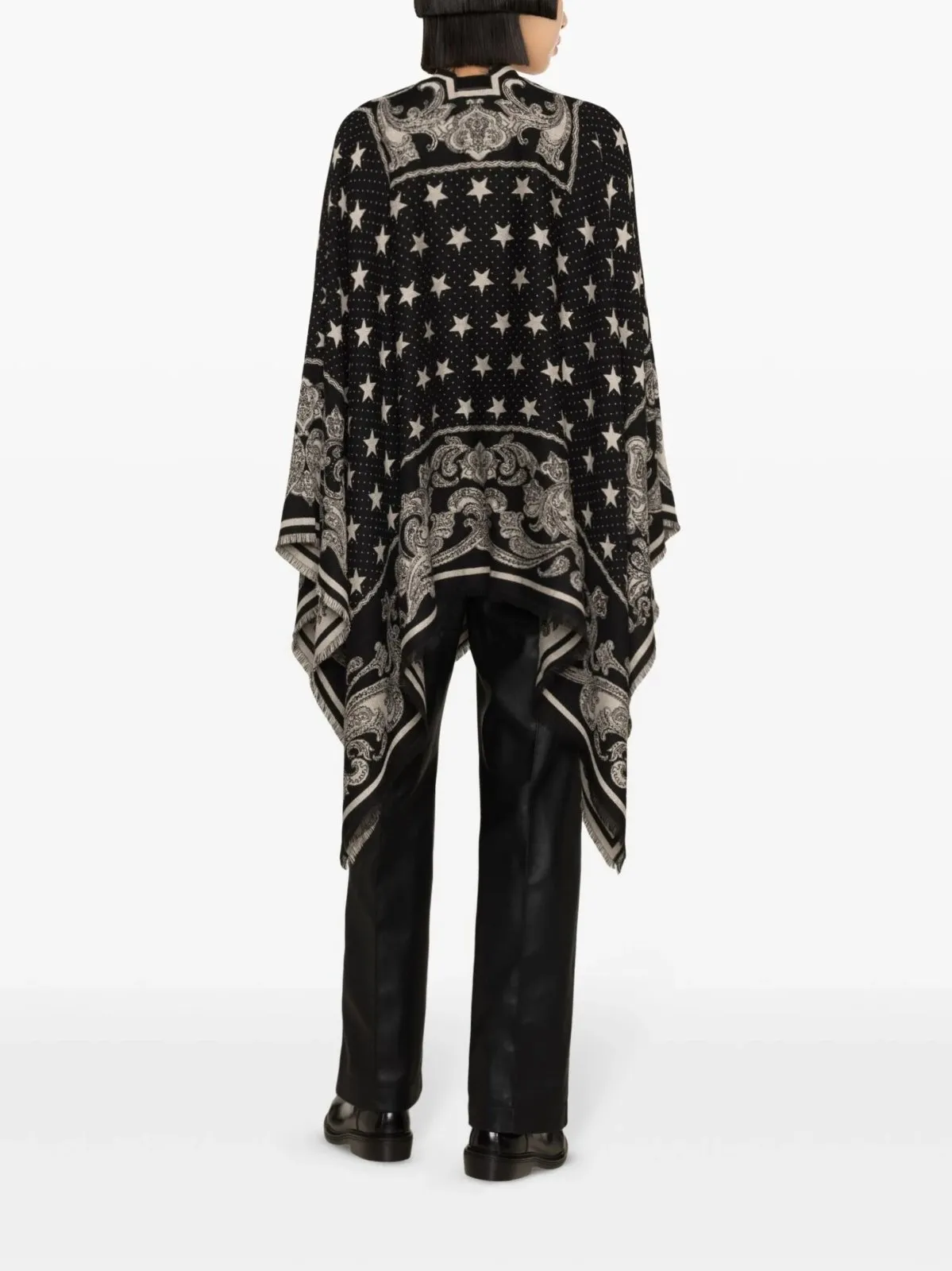 Intarsia-Knit Frayed Cape