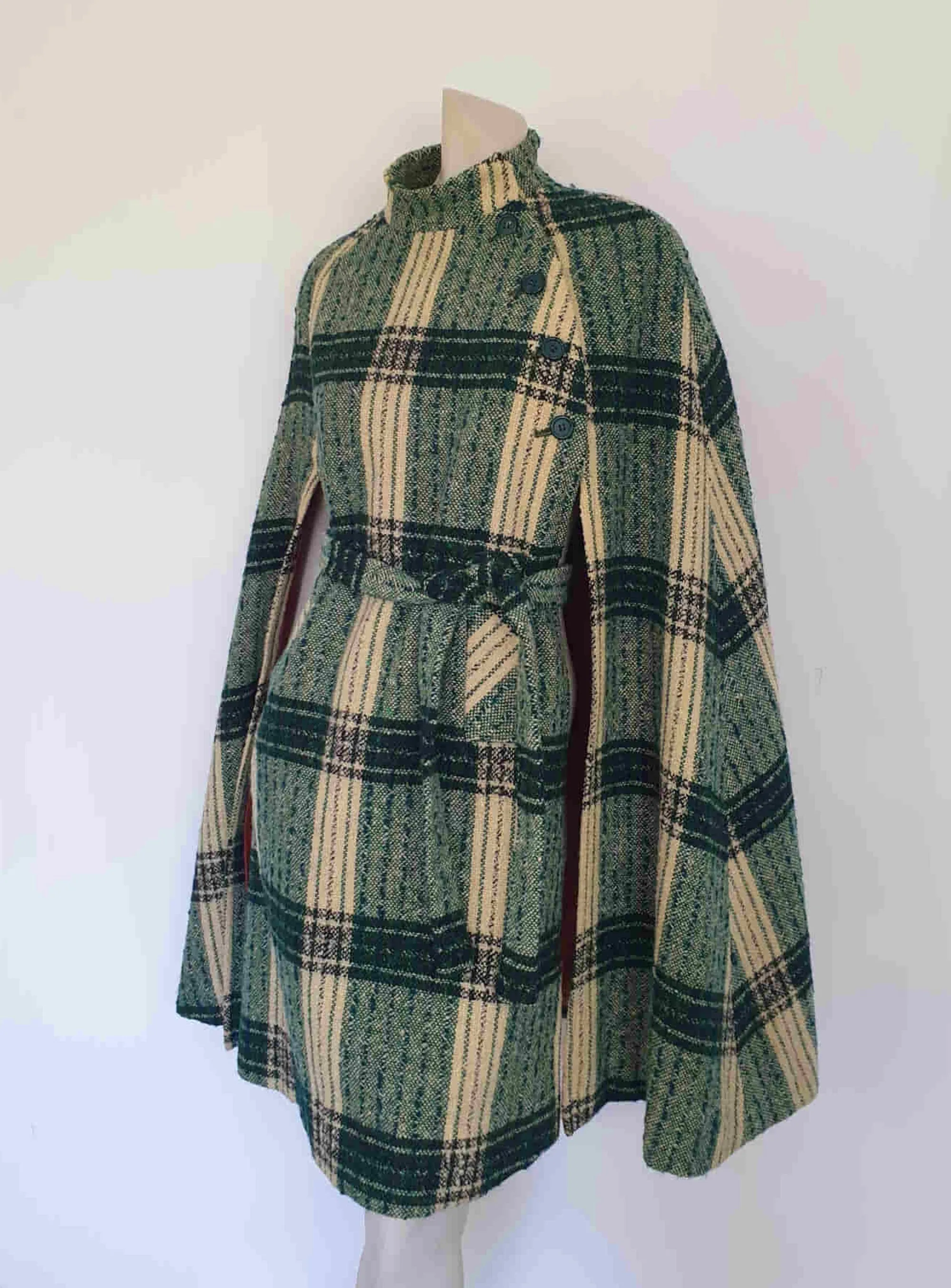 Irish Green Tweed Plaid Cape by Jimmy Hourihan