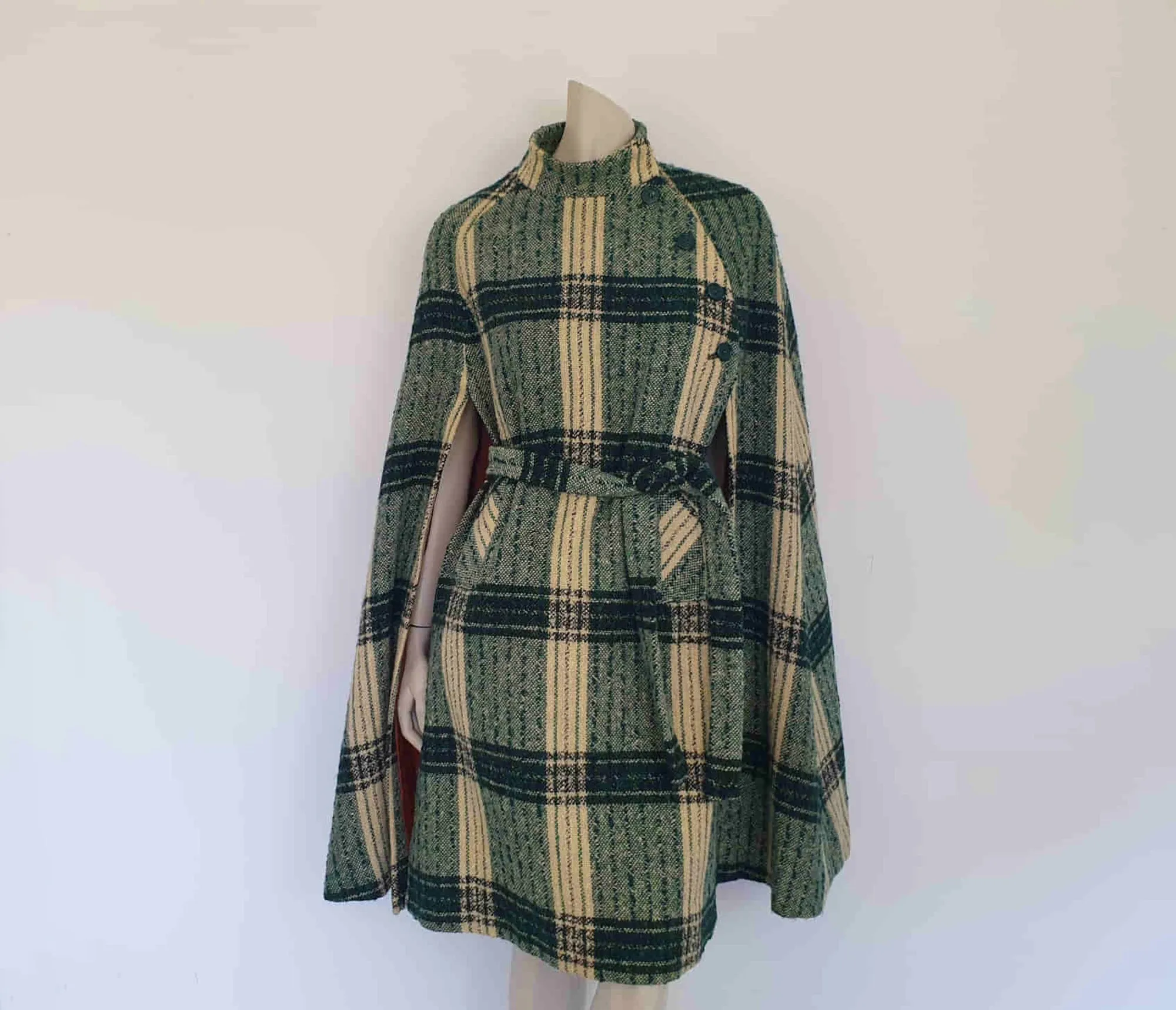 Irish Green Tweed Plaid Cape by Jimmy Hourihan