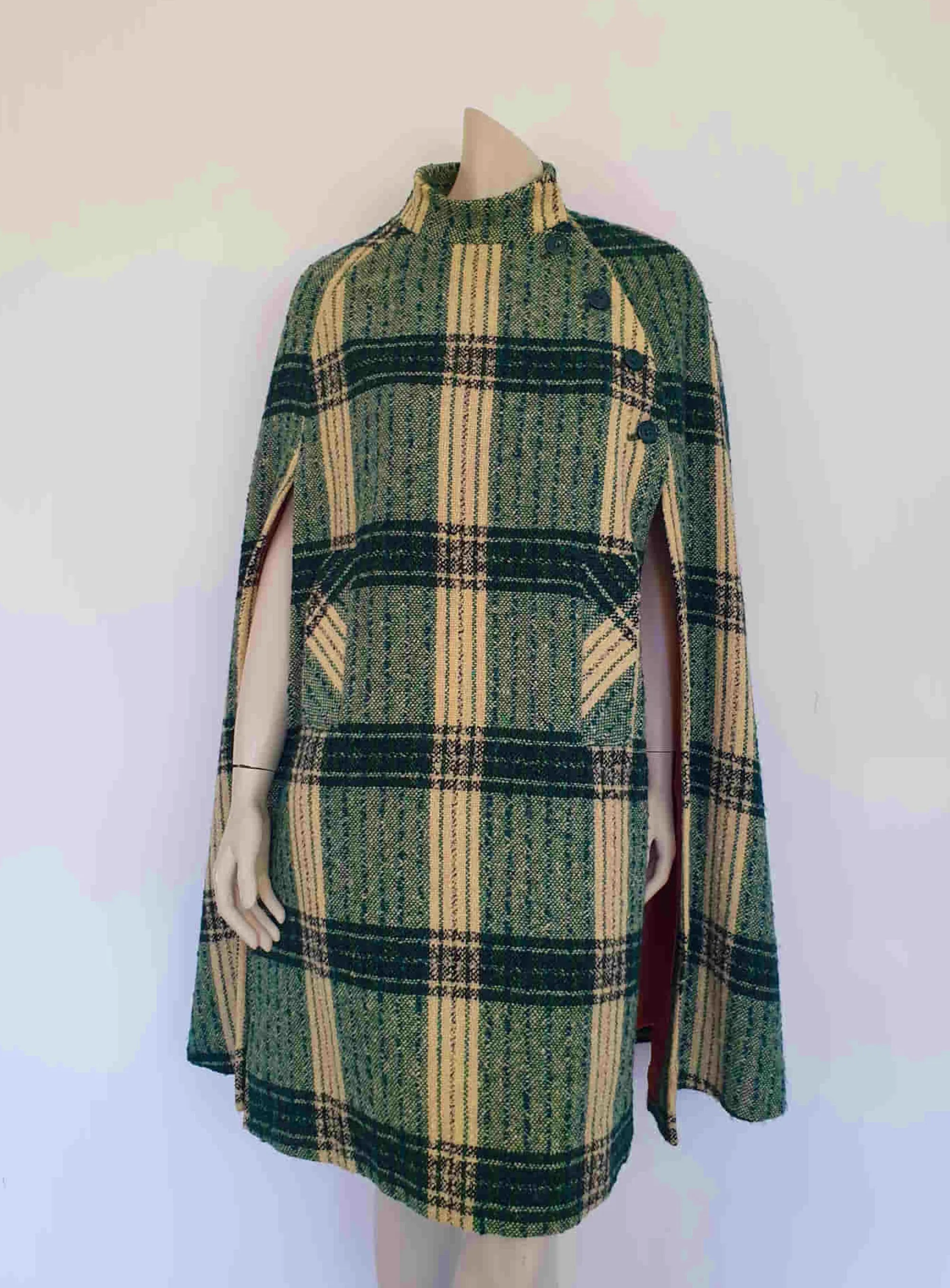 Irish Green Tweed Plaid Cape by Jimmy Hourihan