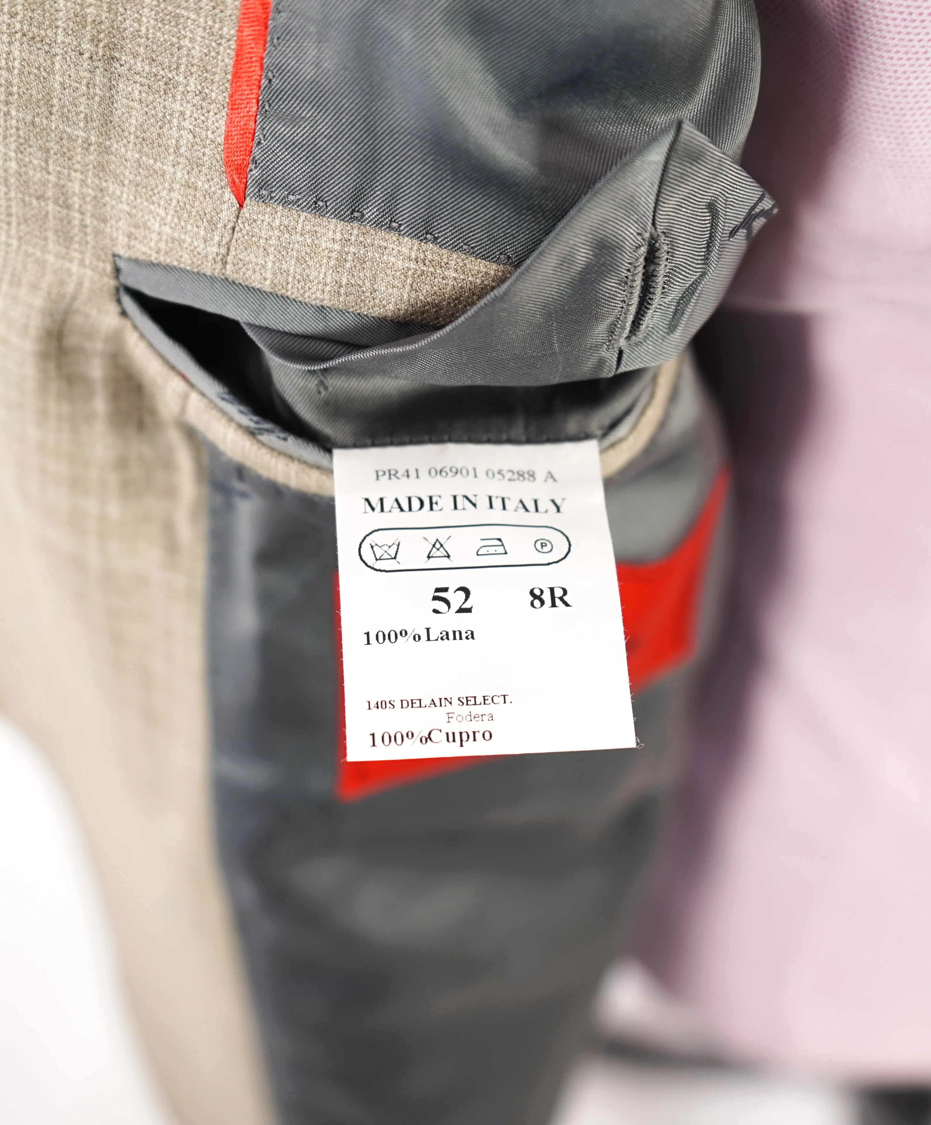 ISAIA - Stone Beige 140's "Delain Select" Check Plaid Logo Suit  - 42R