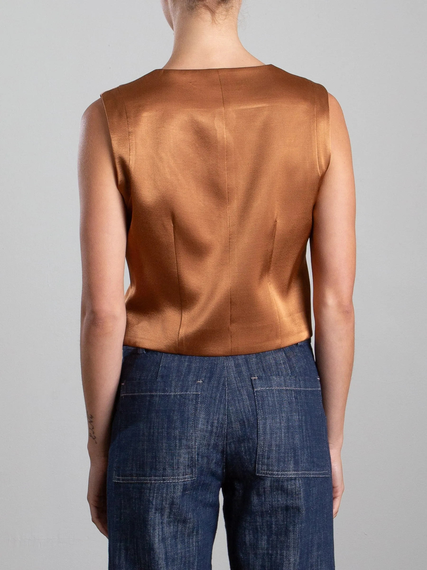 Ivy Vest in Italian Satin - Caramel