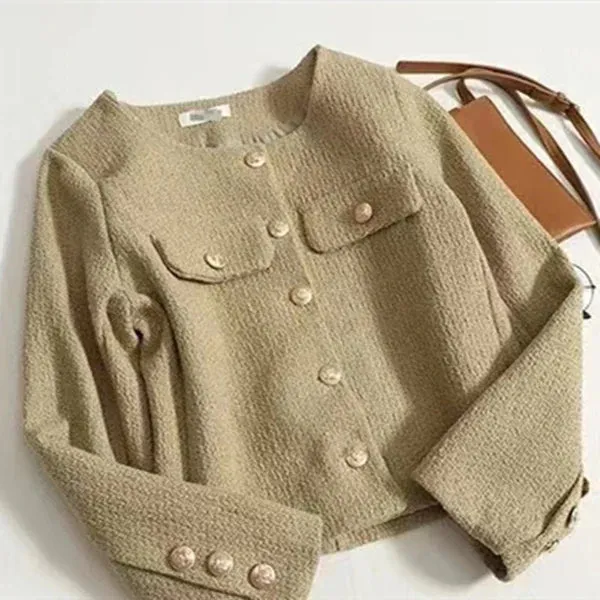 Jacket White Women's Tweed Jacket Green Tweed Jacket Black Short Coat Metal Single Breasted Cropped Top