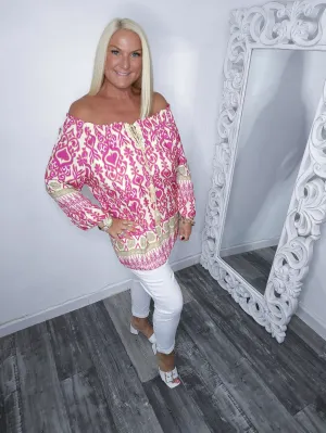 Jasper Off The Shoulder Jazzy Print Top Fits Up To Size 18