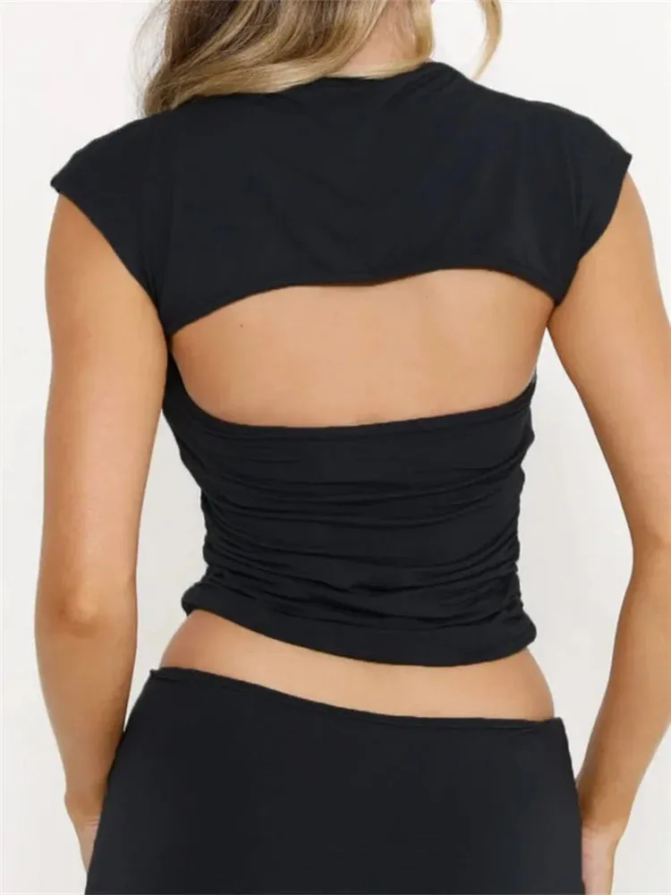 JazzHer 2024 Strapless Off Shoulder Tube Solid Color Sleeveless Slim Fit Cropped Mini Vest Streetwear  Tank Crop Tops