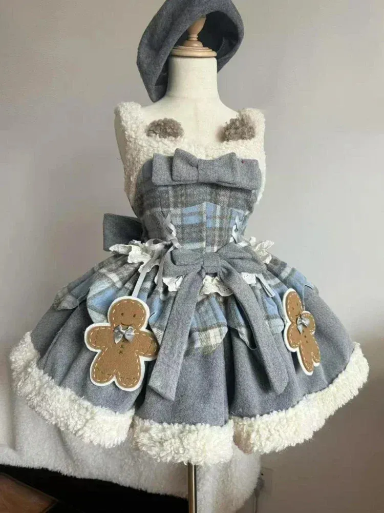 JazzHer Christmas Sweet Lolita Brown 2 Piece Sets Woman Harajuku Cape Coats   Cute Bow Dress Kawaii Warm Vintage Suit Winter Y2k Outfits