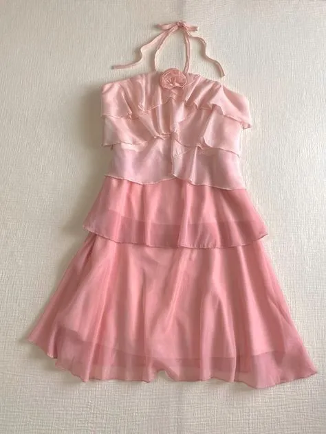 JazzHer th Birthday A line Halter Pink Chiffon Layers Homecoming Dresses Short Party Dress (PRE-ORDER)