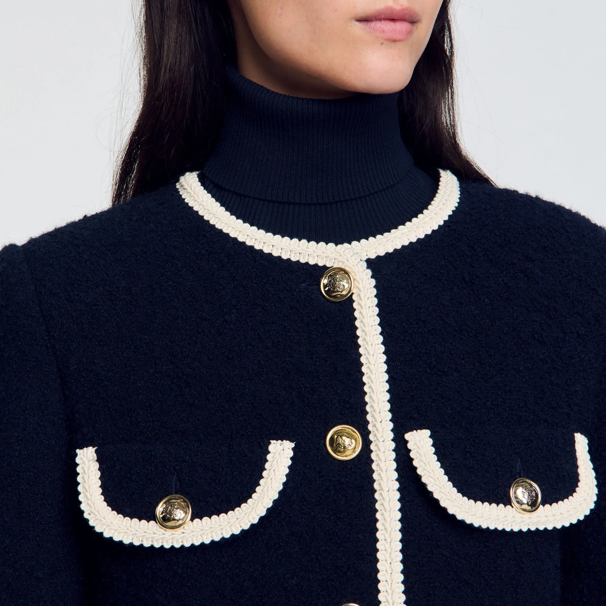 Jill Long Tweed Jacket Navy Blue
