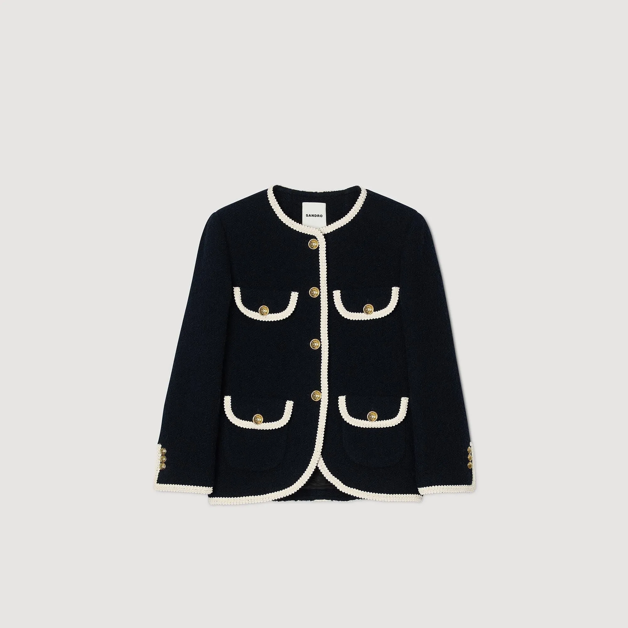 Jill Long Tweed Jacket Navy Blue