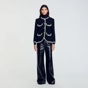 Jill Long Tweed Jacket Navy Blue
