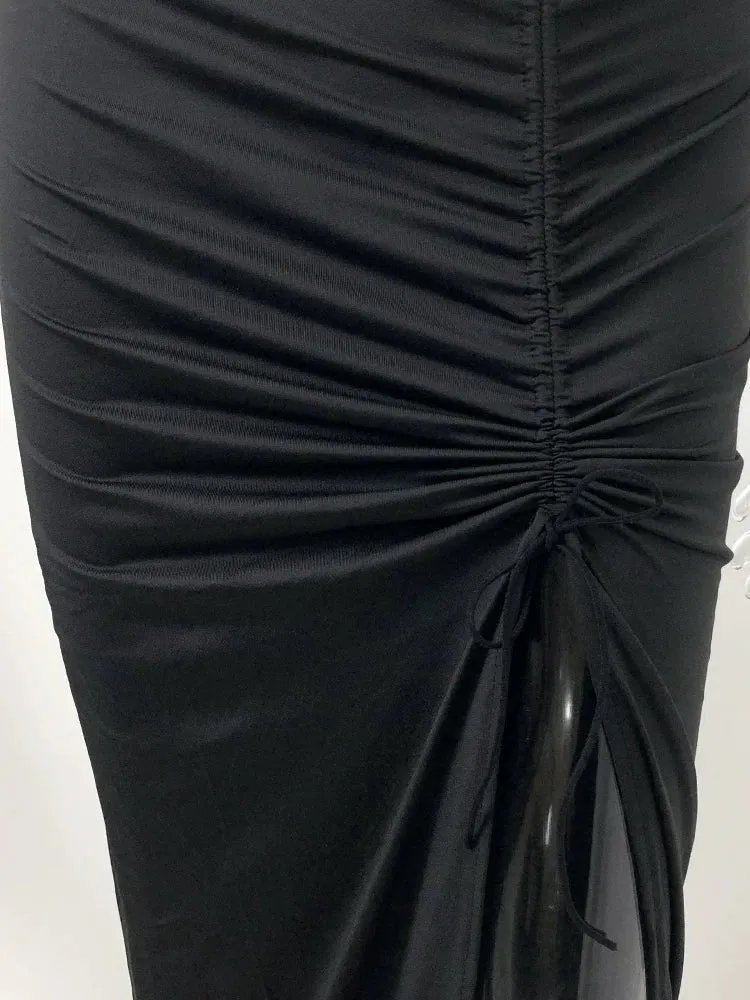 JillPeri Front Cross Halter Backless Maxi Dress With Irregular Hollow Out Waist