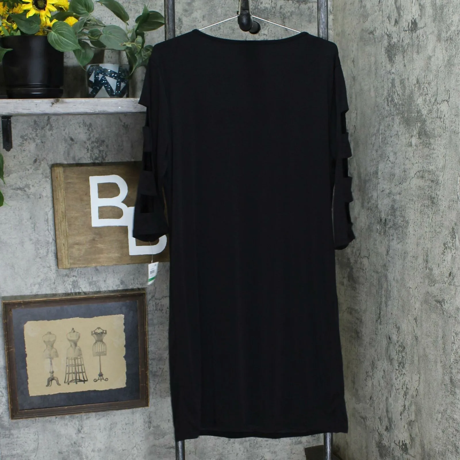 JM Collection Women's Lattice Sleeve Jersey Dress Black Large