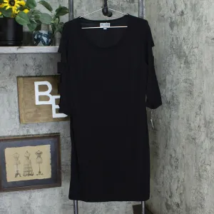 JM Collection Women's Lattice Sleeve Jersey Dress Black Large