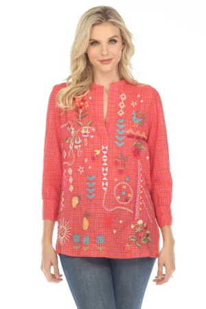 Johnny Was Workshop Plaid Lyonne Henley Shift Tunic Top Boho Chic W26723
