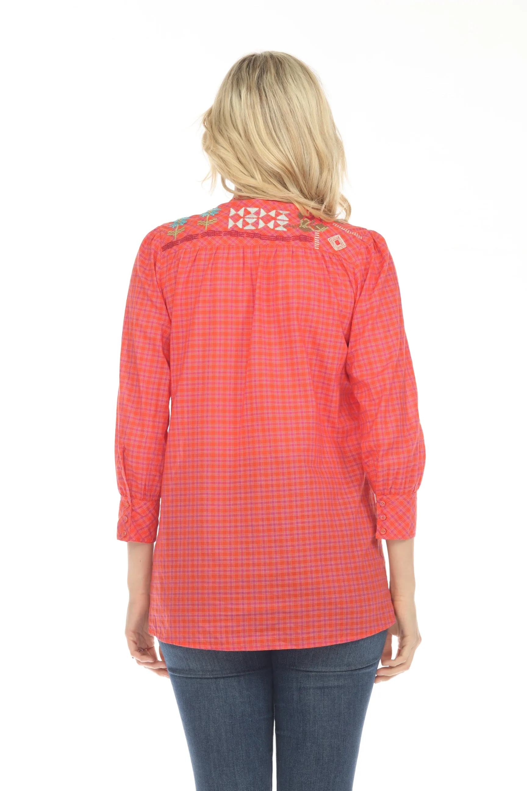 Johnny Was Workshop Plaid Lyonne Henley Shift Tunic Top Boho Chic W26723
