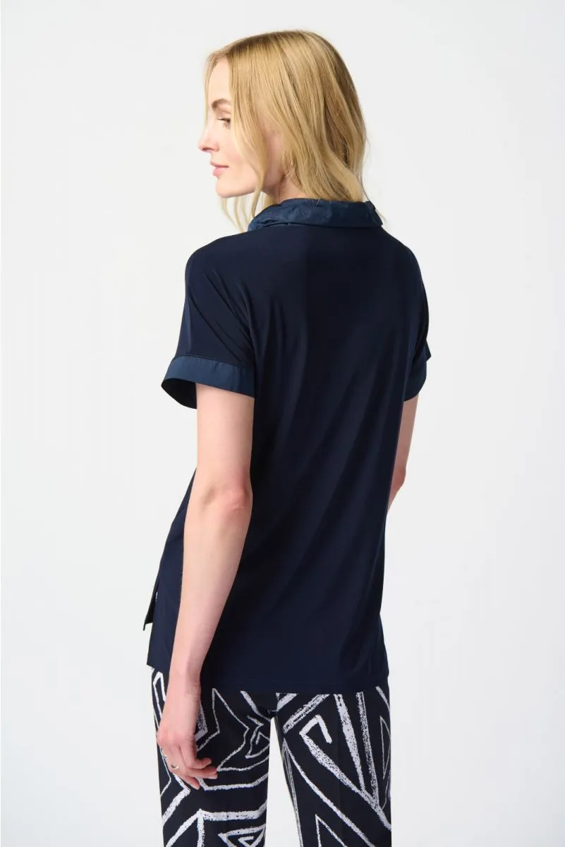 Joseph Ribkoff Mixed Fabric Front Pocket Short Sleeve Top 241078