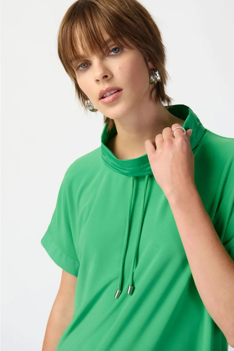 Joseph Ribkoff Mixed Fabric Front Pocket Short Sleeve Top 241078