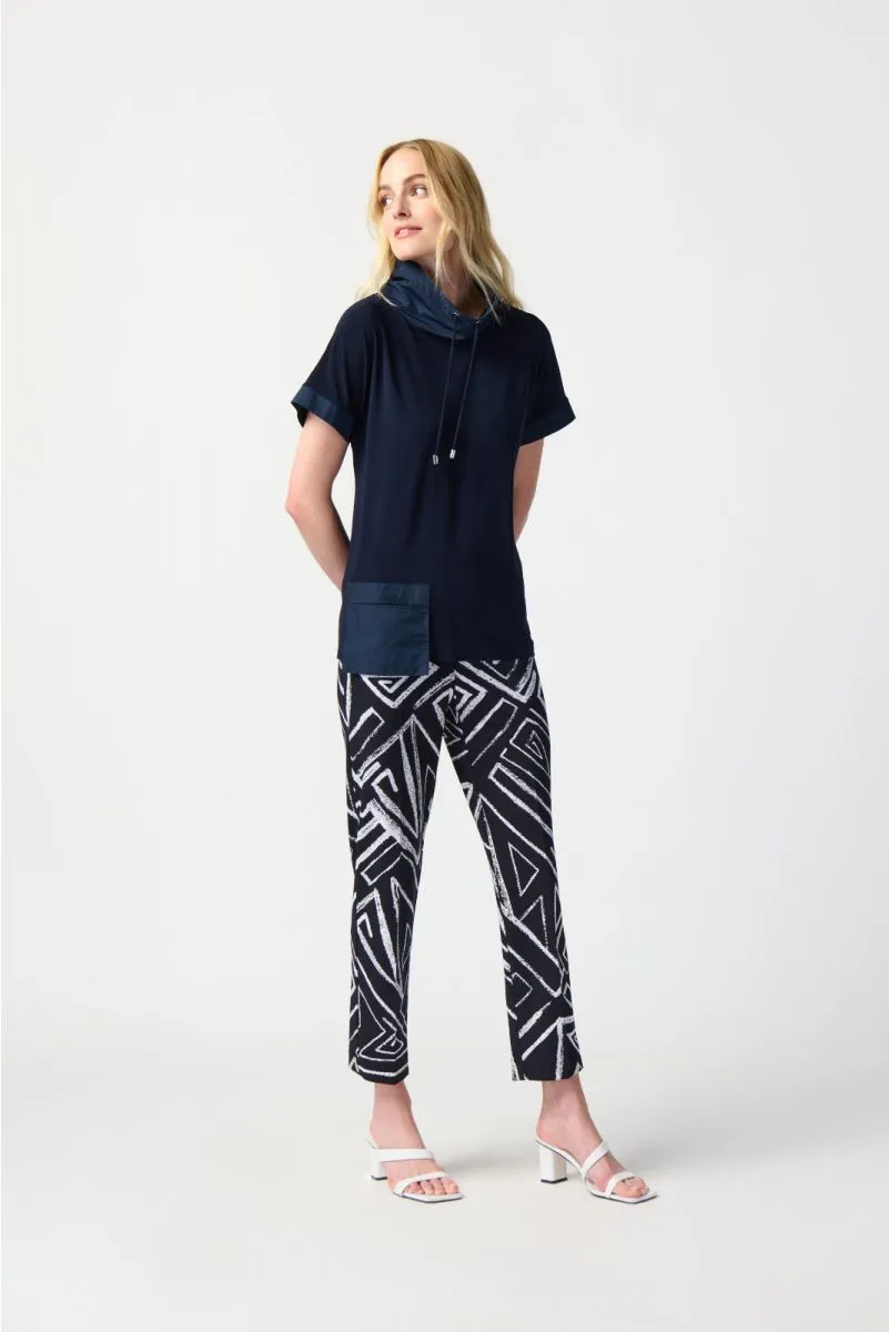 Joseph Ribkoff Mixed Fabric Front Pocket Short Sleeve Top 241078