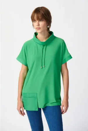 Joseph Ribkoff Mixed Fabric Front Pocket Short Sleeve Top 241078