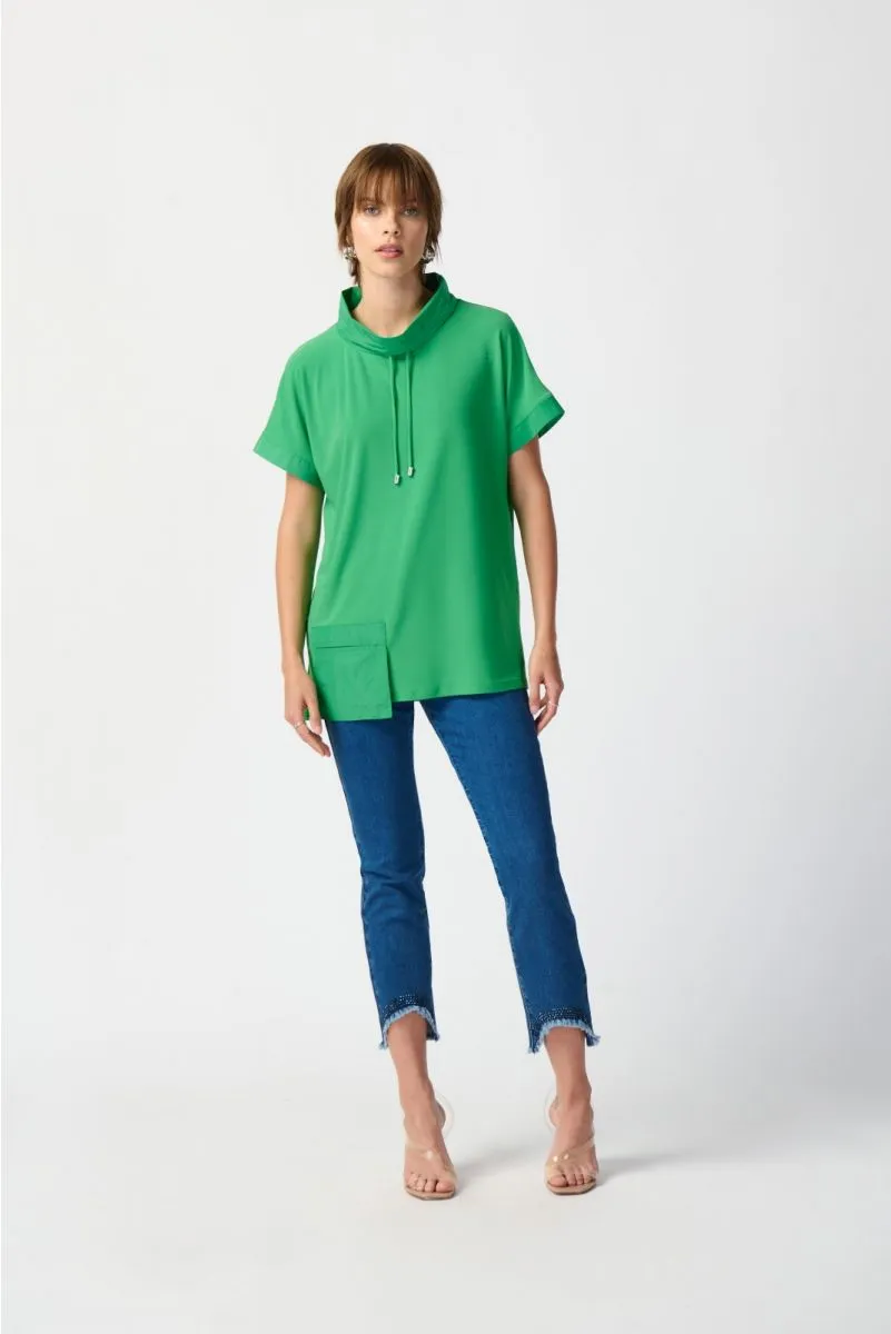 Joseph Ribkoff Mixed Fabric Front Pocket Short Sleeve Top 241078