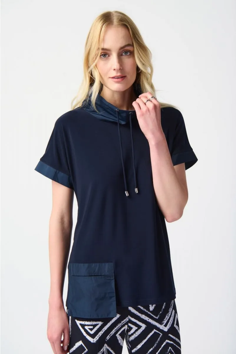 Joseph Ribkoff Mixed Fabric Front Pocket Short Sleeve Top 241078