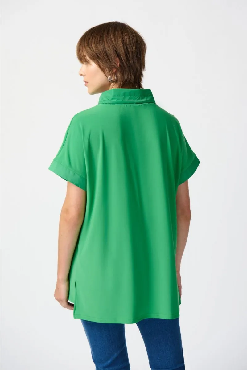 Joseph Ribkoff Mixed Fabric Front Pocket Short Sleeve Top 241078