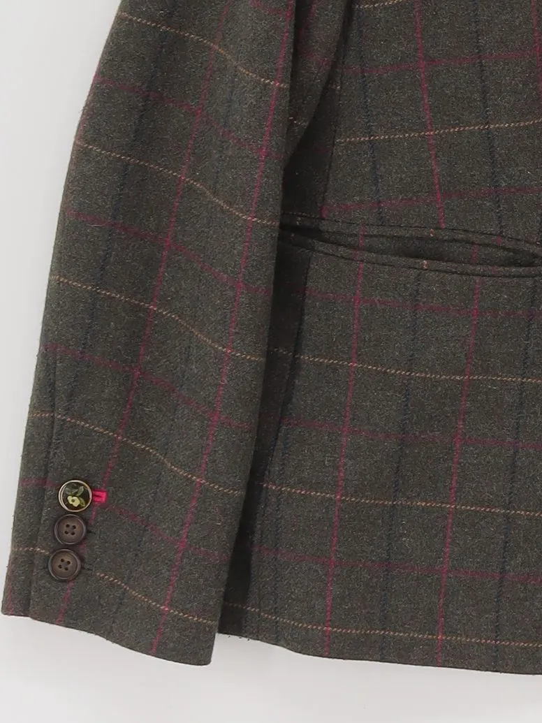 Joules Women's Blazer UK 16 Green Wool with Polyester, Viscose