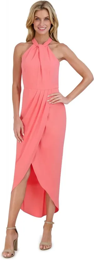 Julia Jordan Knot Neck Tulip Hem Stunning Formal Cocktail Hour Dress Melon 12