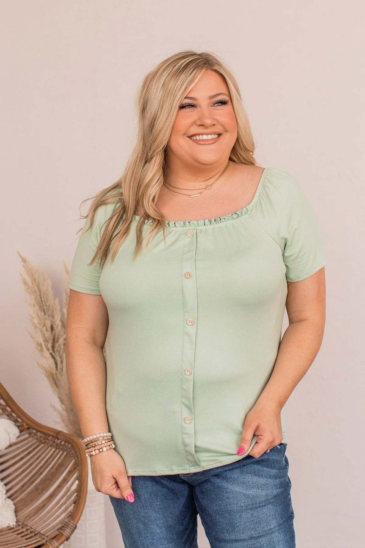 Just As You Are Off The Shoulder Blouse- Spring Green