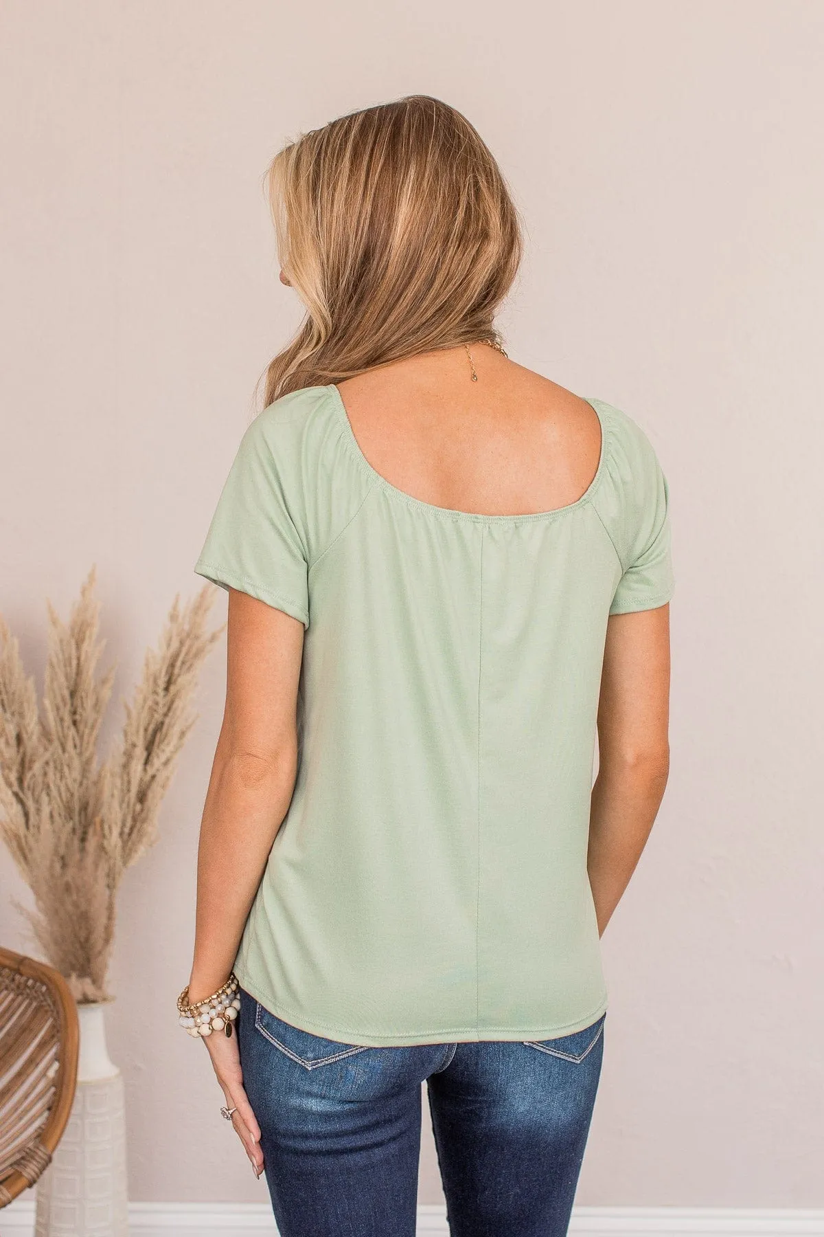 Just As You Are Off The Shoulder Blouse- Spring Green