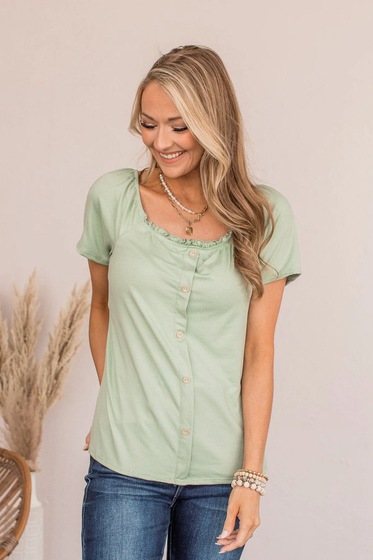 Just As You Are Off The Shoulder Blouse- Spring Green