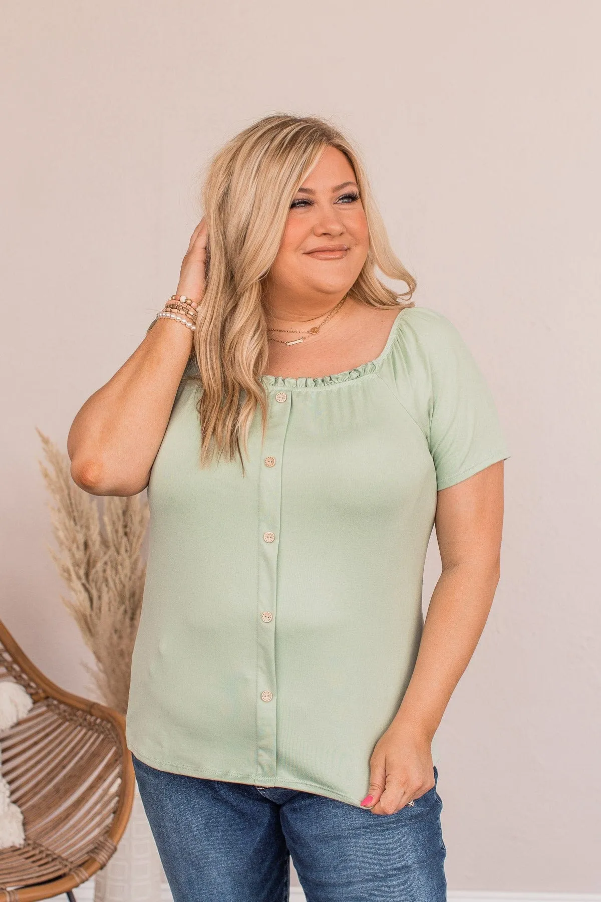 Just As You Are Off The Shoulder Blouse- Spring Green