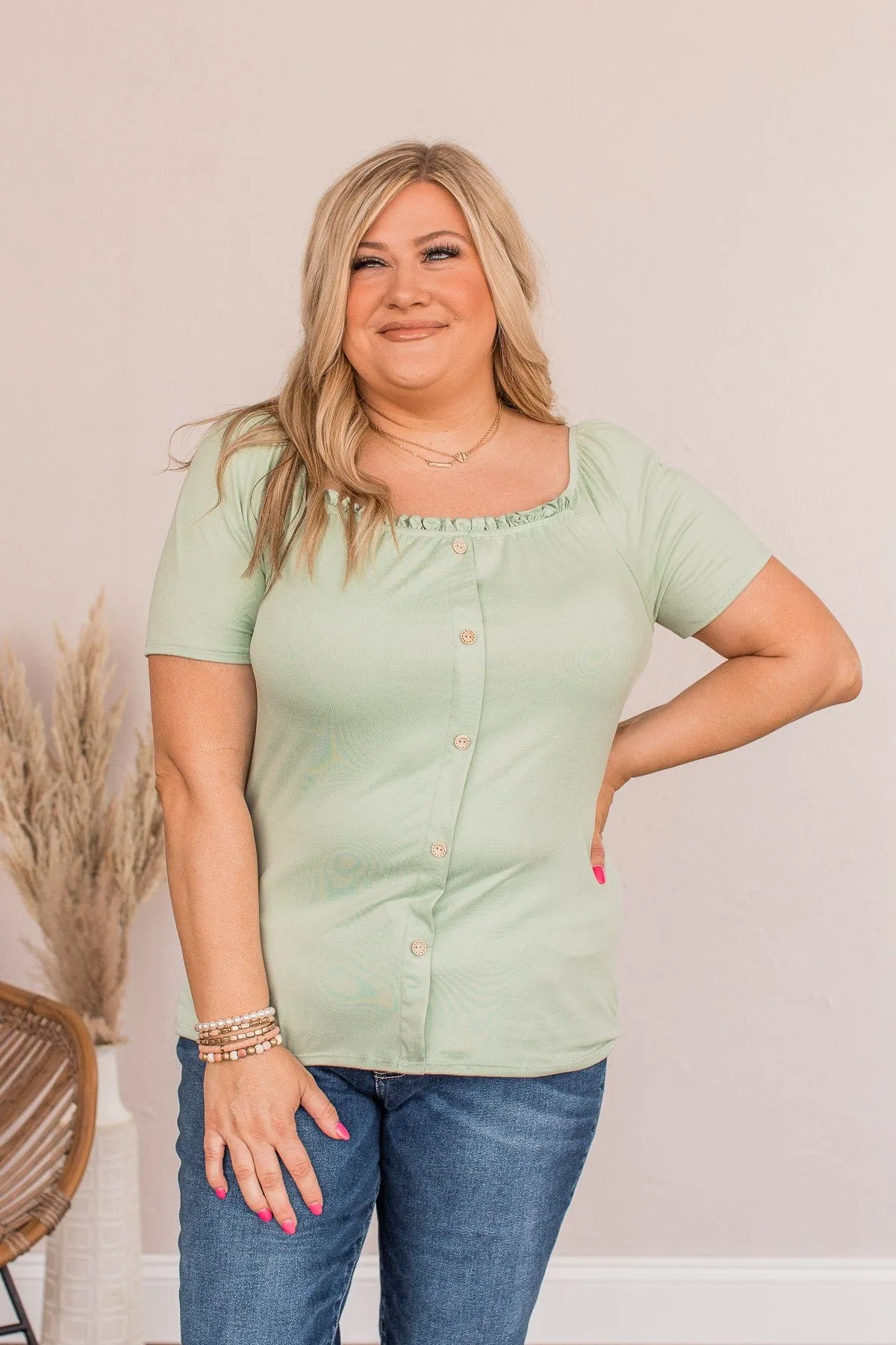 Just As You Are Off The Shoulder Blouse- Spring Green
