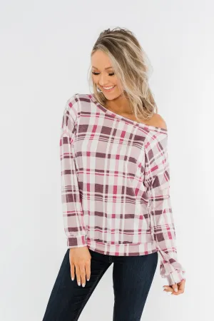 Just Wanna Have Fun Plaid Pullover Top- Purple Tones