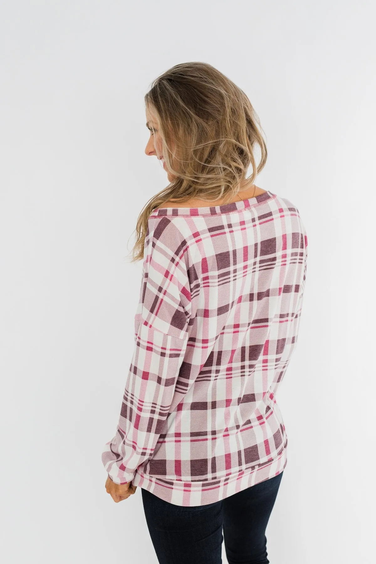 Just Wanna Have Fun Plaid Pullover Top- Purple Tones
