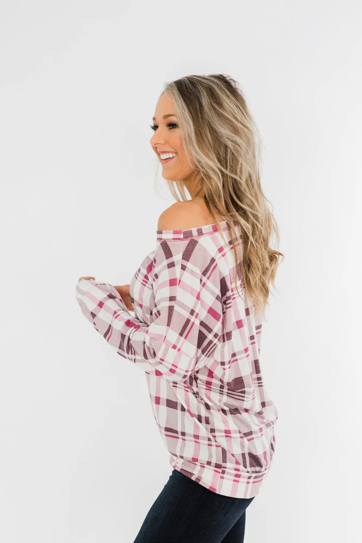 Just Wanna Have Fun Plaid Pullover Top- Purple Tones