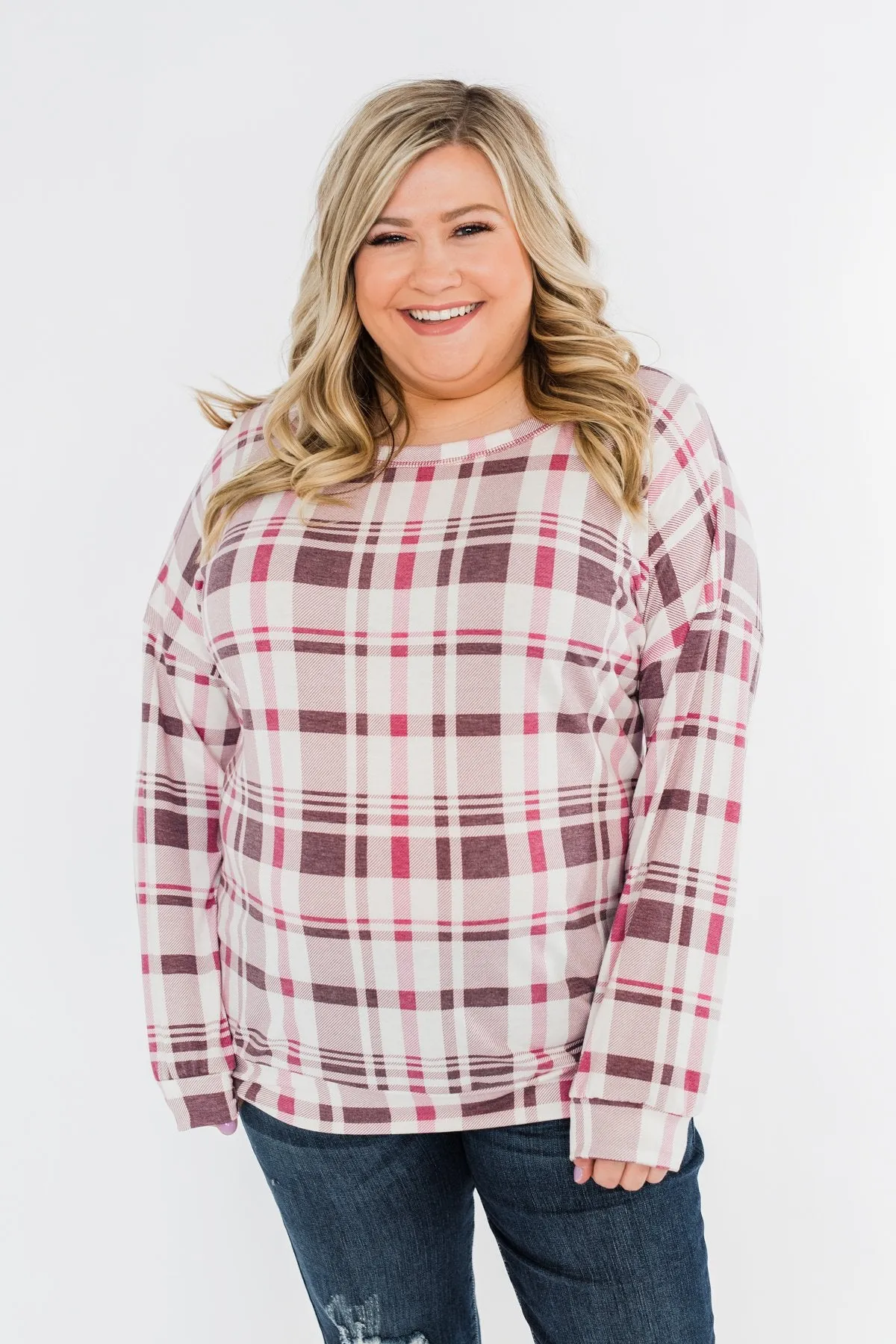 Just Wanna Have Fun Plaid Pullover Top- Purple Tones
