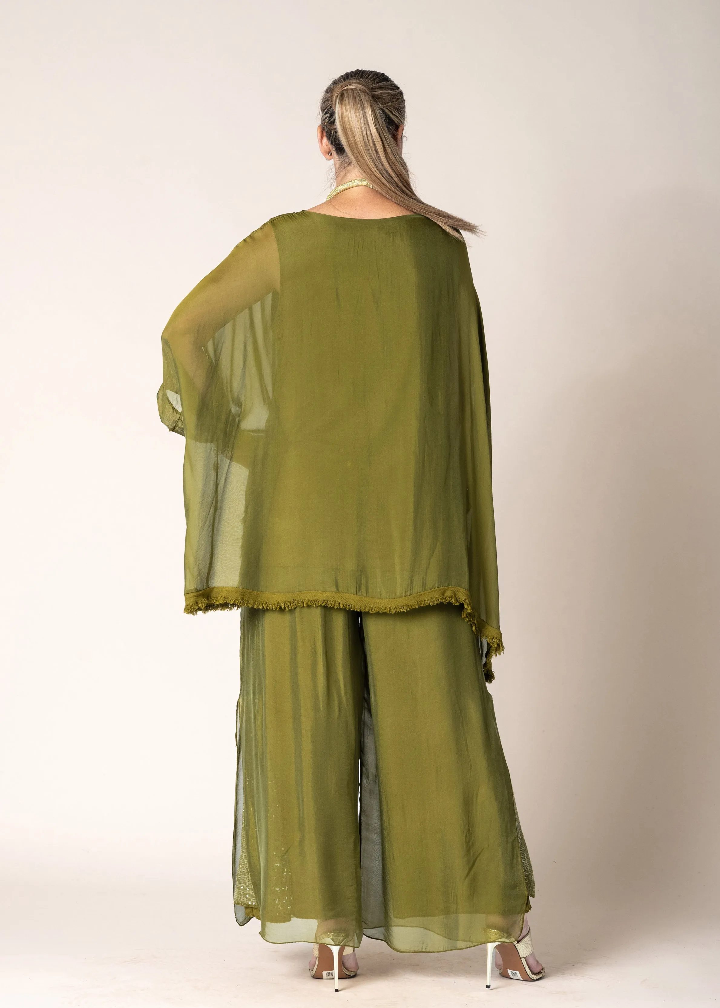 Karolina Silk Pants in Green Olive