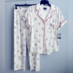 Kate Spade Dog Prints 2PC Top &amp; Long Pants PJ Set Small New