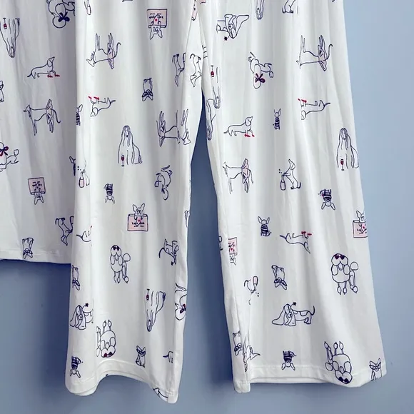Kate Spade Dog Prints 2PC Top &amp; Long Pants PJ Set Small New