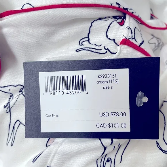 Kate Spade Dog Prints 2PC Top &amp; Long Pants PJ Set Small New
