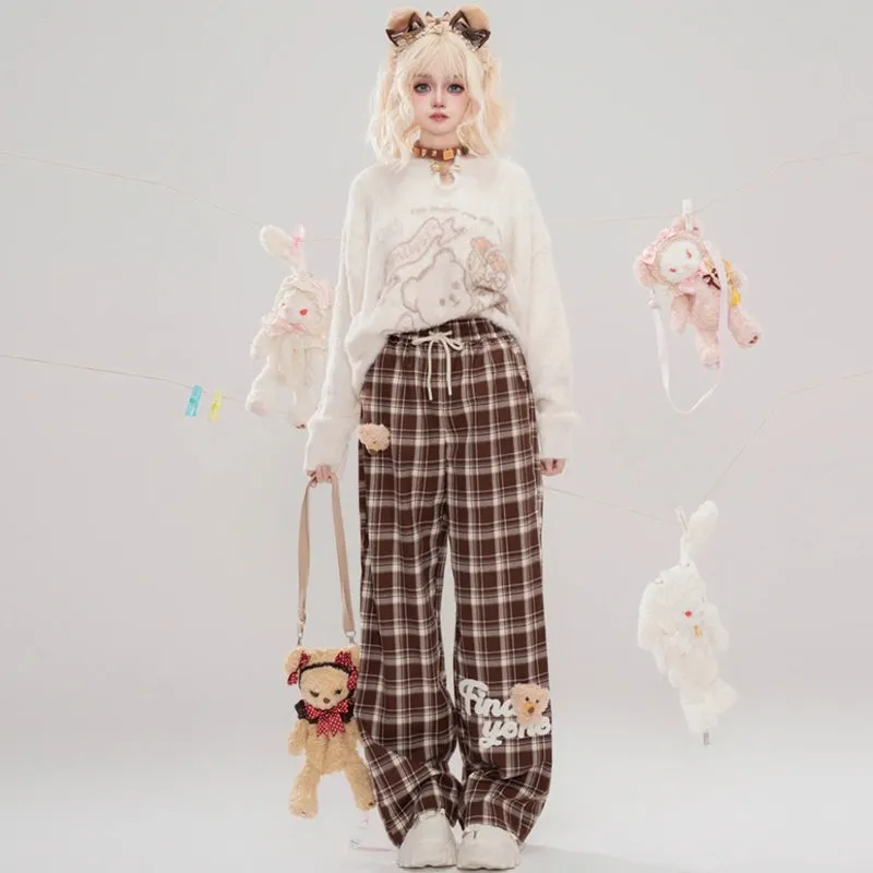 Kawaii Cartoon Caramel Bear Print Wide-leg Pants