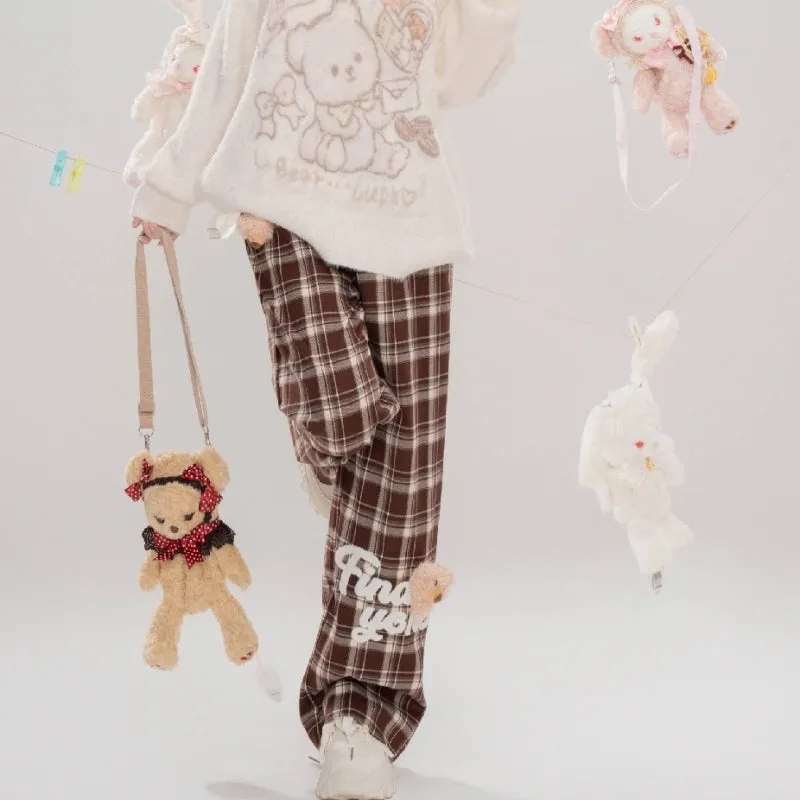 Kawaii Cartoon Caramel Bear Print Wide-leg Pants