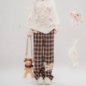 Kawaii Cartoon Caramel Bear Print Wide-leg Pants