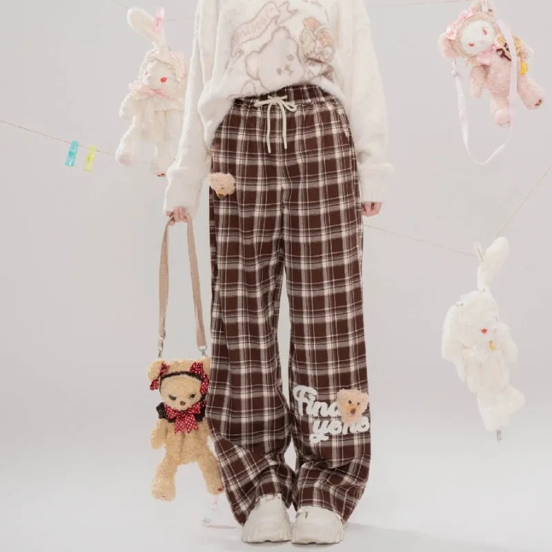 Kawaii Cartoon Caramel Bear Print Wide-leg Pants